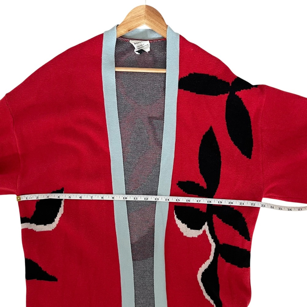 Anthropologie Laetitia Rouget Red Botanical Kimono Cardigan OS Boho Slouchy - Picture 11 of 12